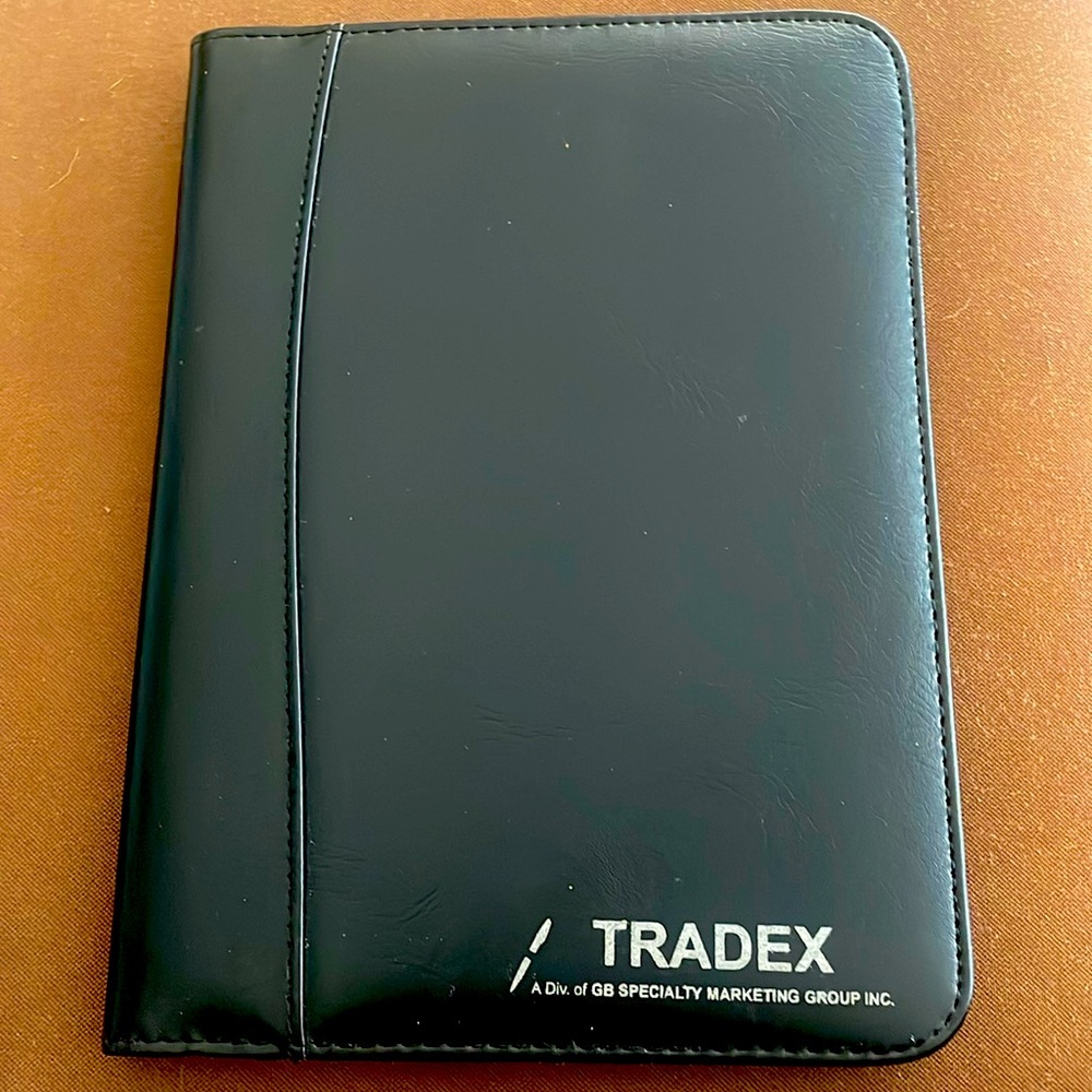 Tradex Black Leather Notepad Binder Portfolio Planner Case Like New